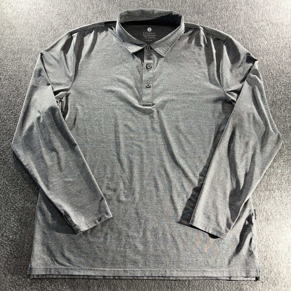 Solbari Long Sleeve Polo Shirt UPF 50+ Mens Gray 2XL Performance Golf Thumbholes